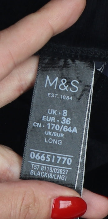 M&S Women’s Black Size 8 Long High Rise Velour Stretch Leggings