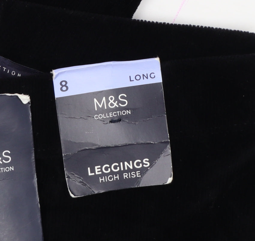 M&S Women’s Black Size 8 Long High Rise Velour Stretch Leggings