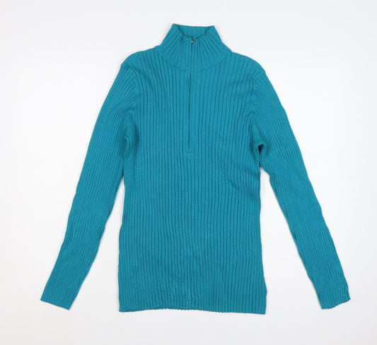 Eddie Bauer Women’s Blue L Rib Knit 1/4 Zip High Neck Jumper