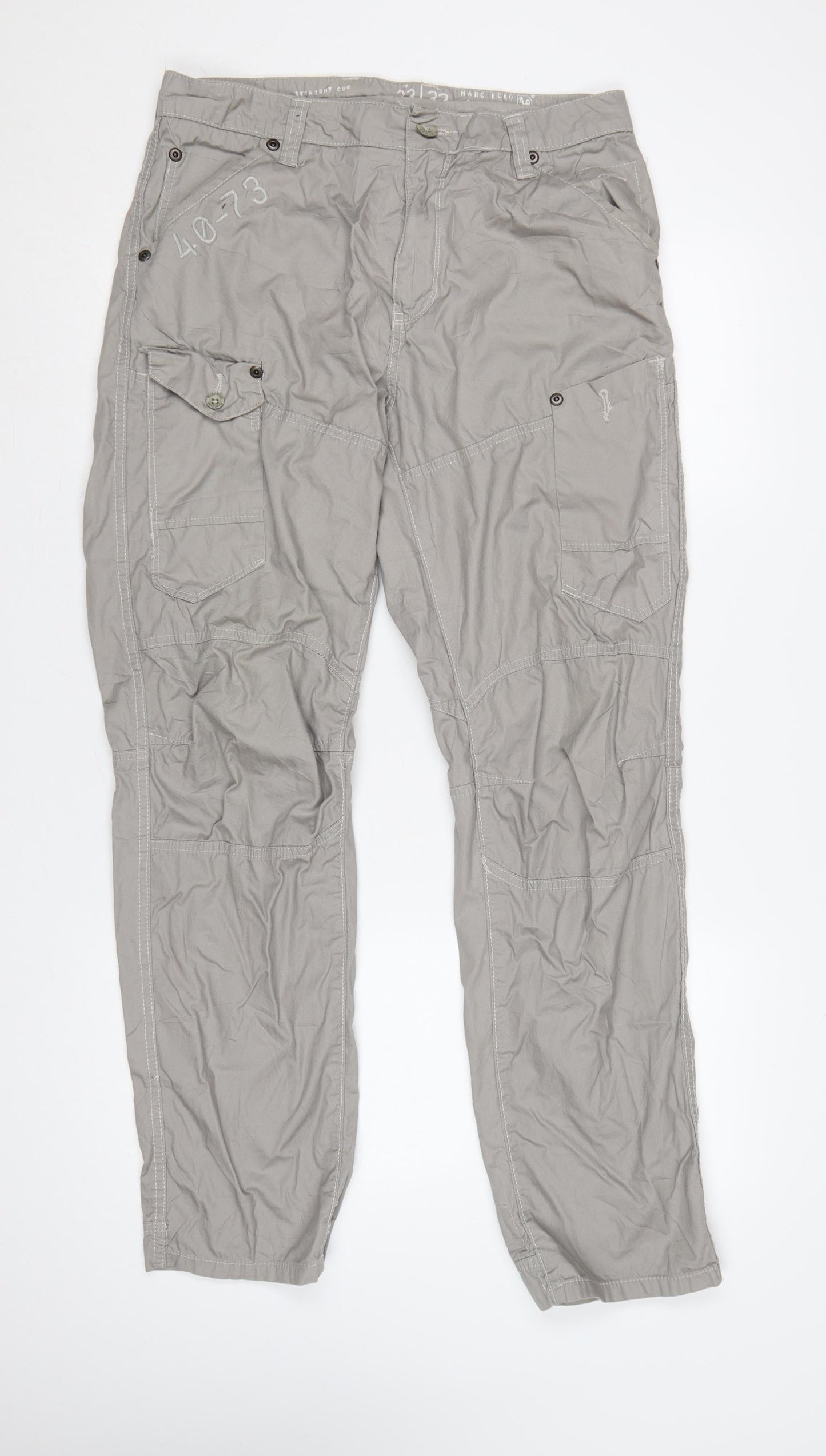Marc Ecko Men’s Grey 33/32 Straight Cut Cargo Trousers Cotton