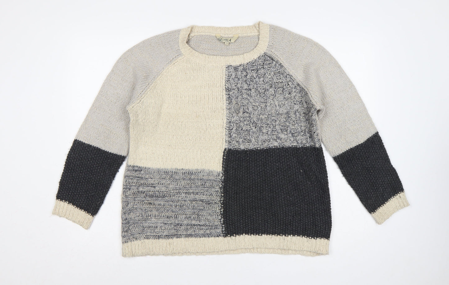 Spirit at M&Co Women’s Grey Colour Block Cable Knit Jumper Size 16