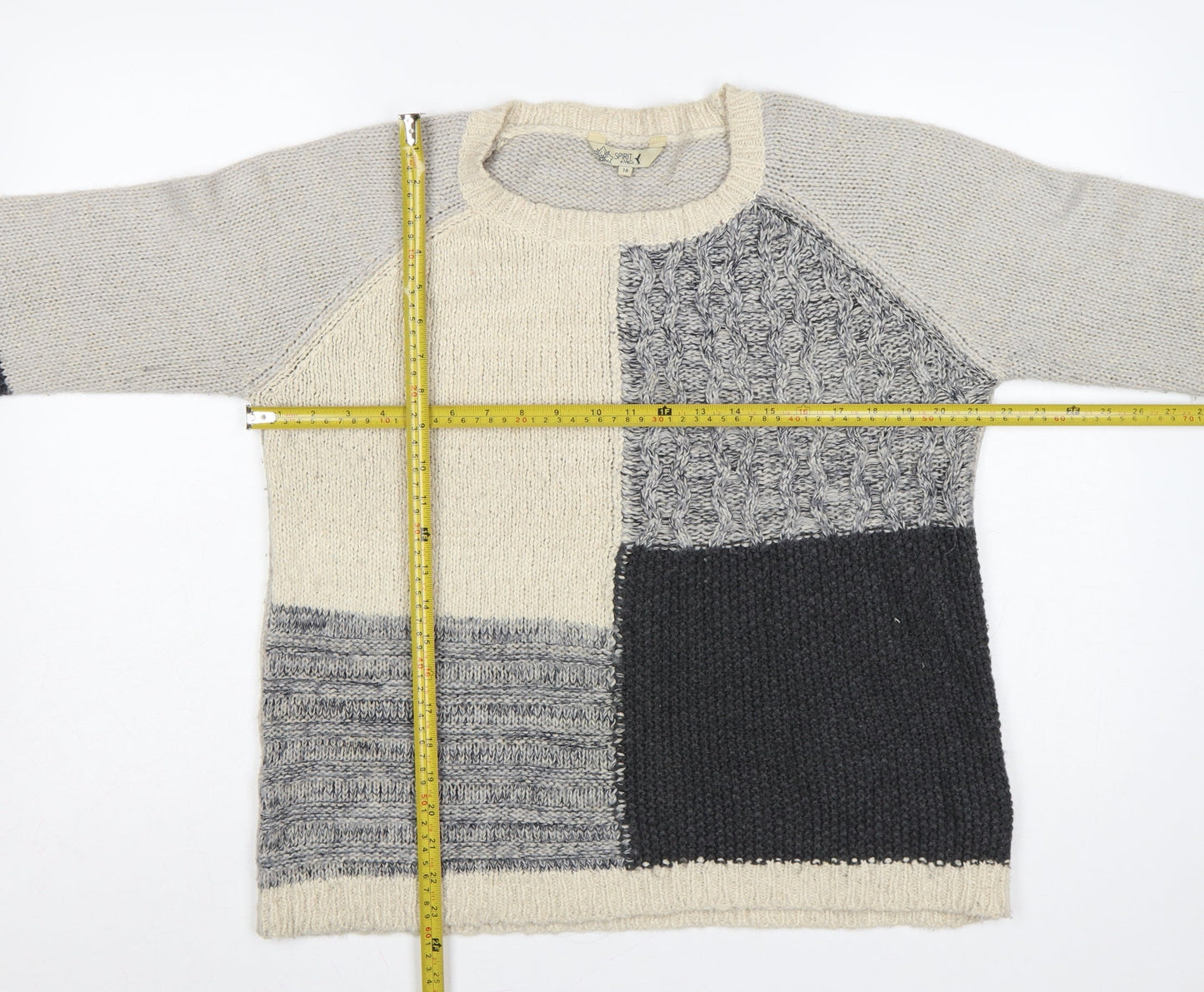 Spirit at M&Co Women’s Grey Colour Block Cable Knit Jumper Size 16