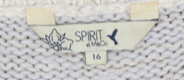 Spirit at M&Co Women’s Grey Colour Block Cable Knit Jumper Size 16