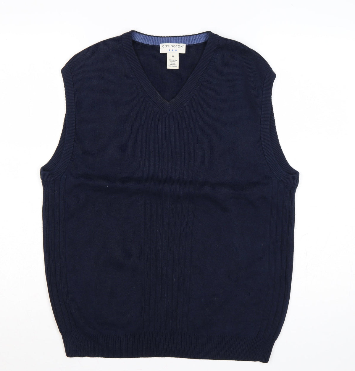 Covington Men Blue M V-Neck Cotton Knit Sleeveless Jumper Vest