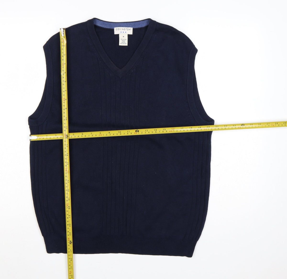 Covington Men Blue M V-Neck Cotton Knit Sleeveless Jumper Vest