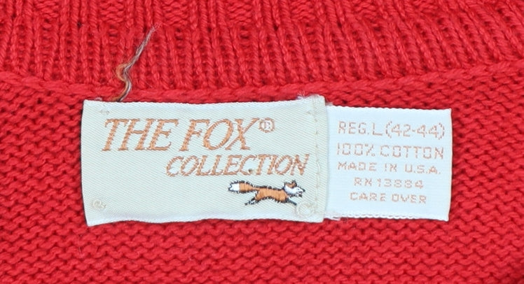 The Fox Collection Women’s Red L Cable Knit Cotton Jumper