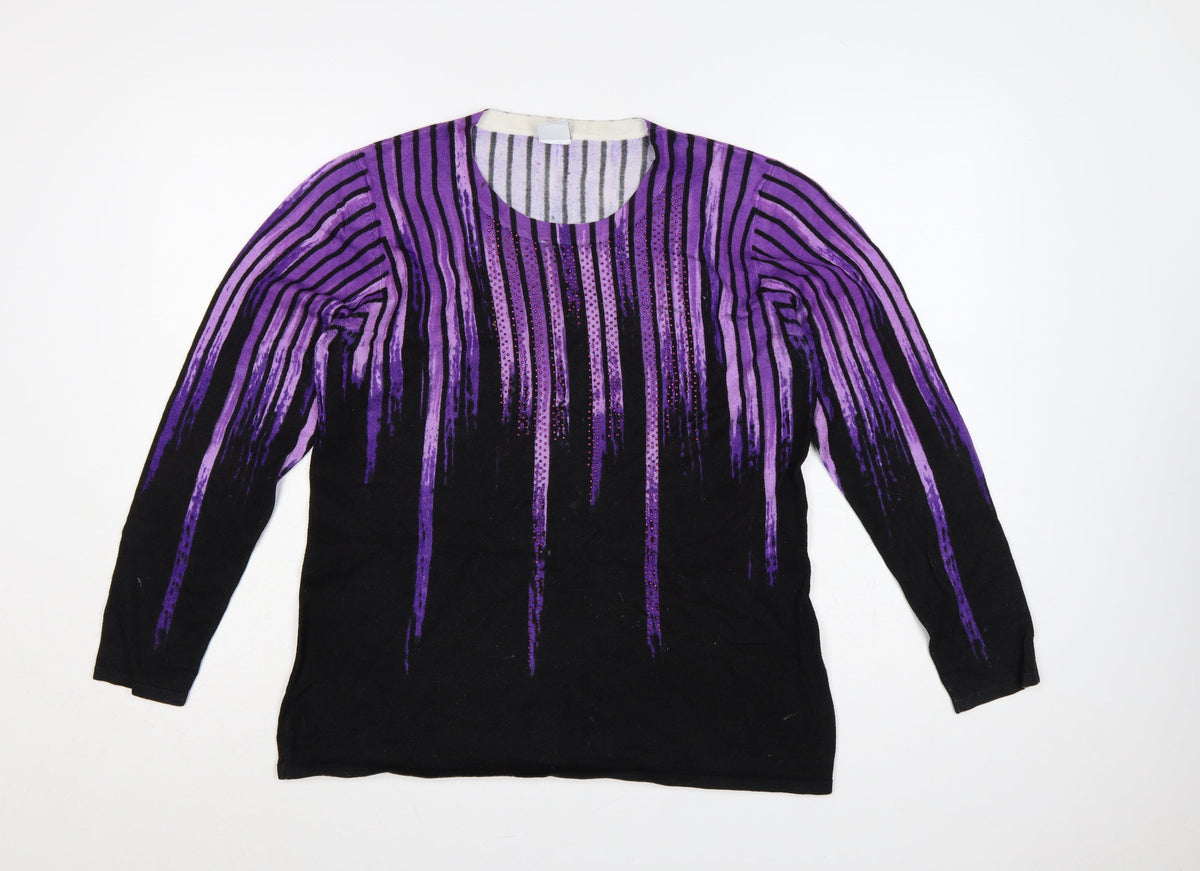 MITZY Women’s Purple Black Striped Rhinestone Knit Jumper M