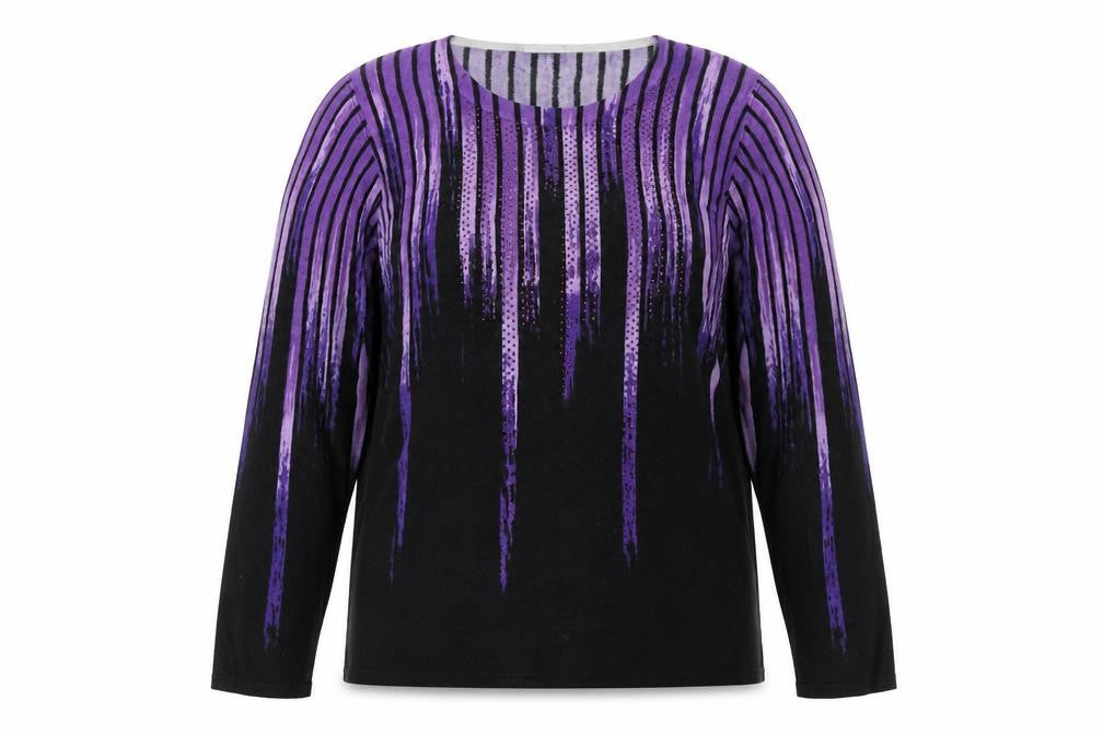 MITZY Women’s Purple Black Striped Rhinestone Knit Jumper M
