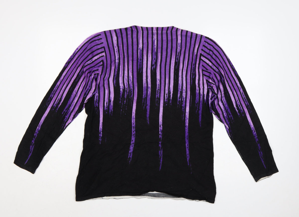 MITZY Women’s Purple Black Striped Rhinestone Knit Jumper M