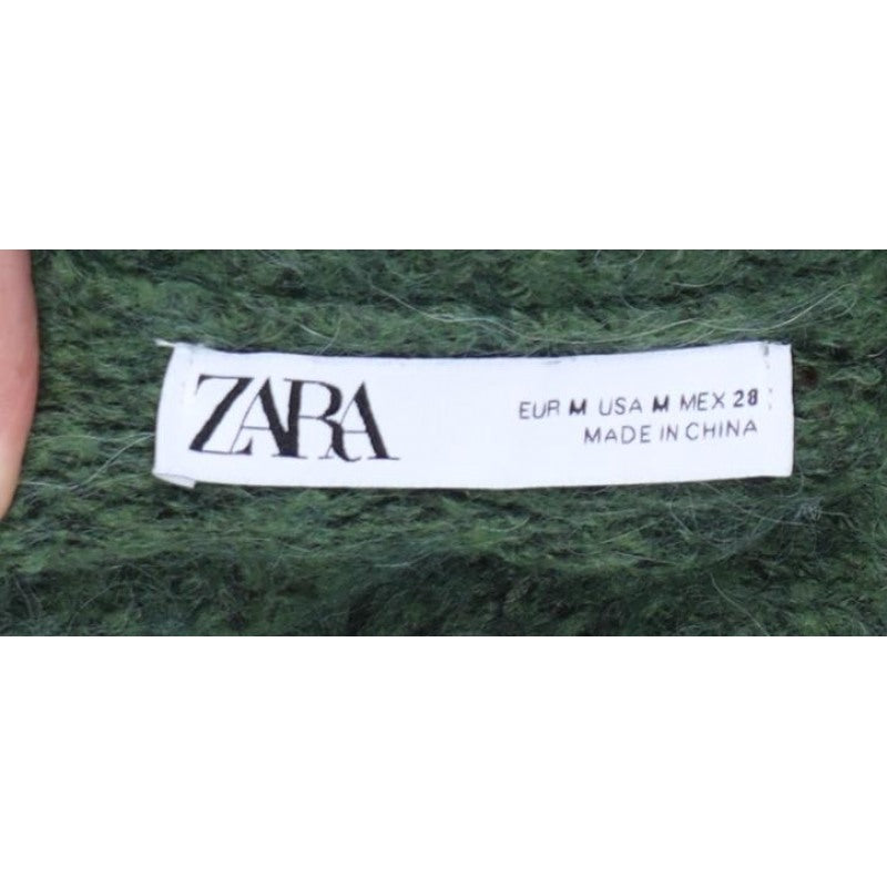 Zara Women Green M Chunky Knit Roll Neck Pullover Jumper