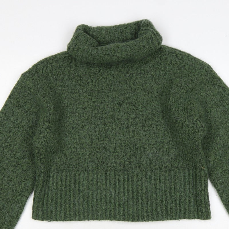 Zara Women Green M Chunky Knit Roll Neck Pullover Jumper