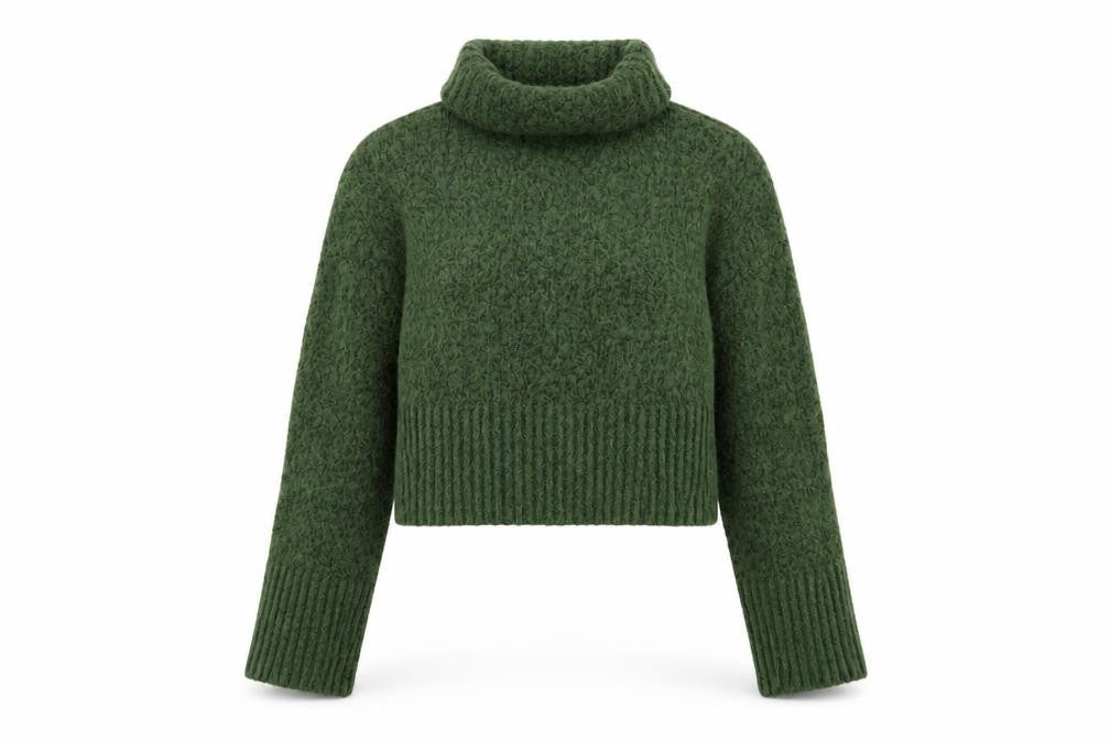 Zara Women Green M Chunky Knit Roll Neck Pullover Jumper