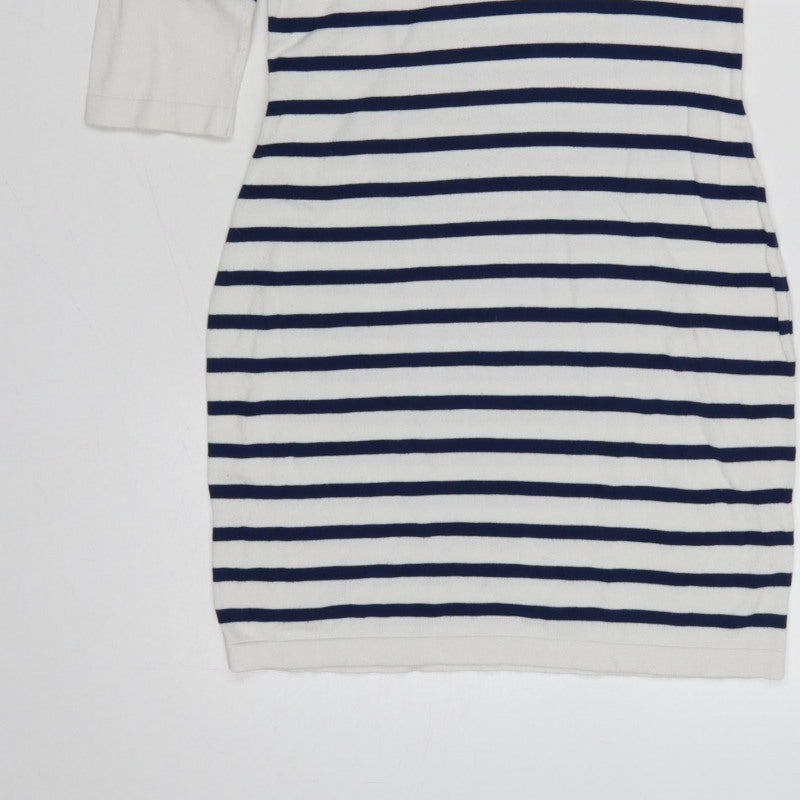 Morgan Women White Striped M Bodycon Knit Knee Dress