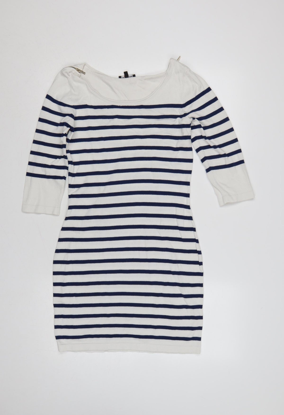 Morgan Women White Striped M Bodycon Knit Knee Dress