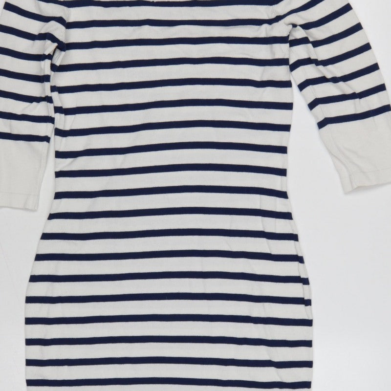 Morgan Women White Striped M Bodycon Knit Knee Dress