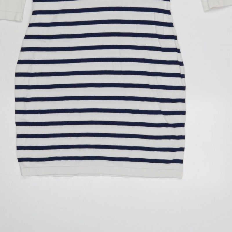 Morgan Women White Striped M Bodycon Knit Knee Dress