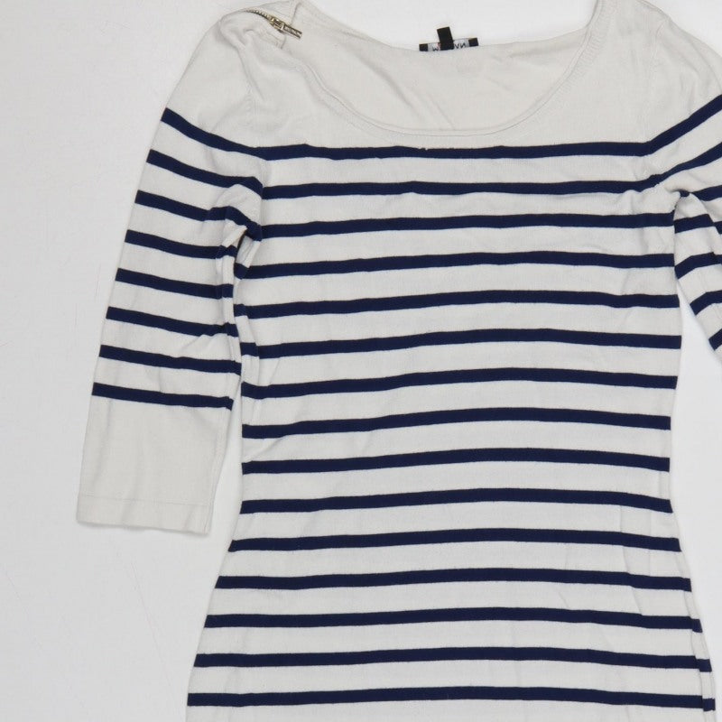 Morgan Women White Striped M Bodycon Knit Knee Dress