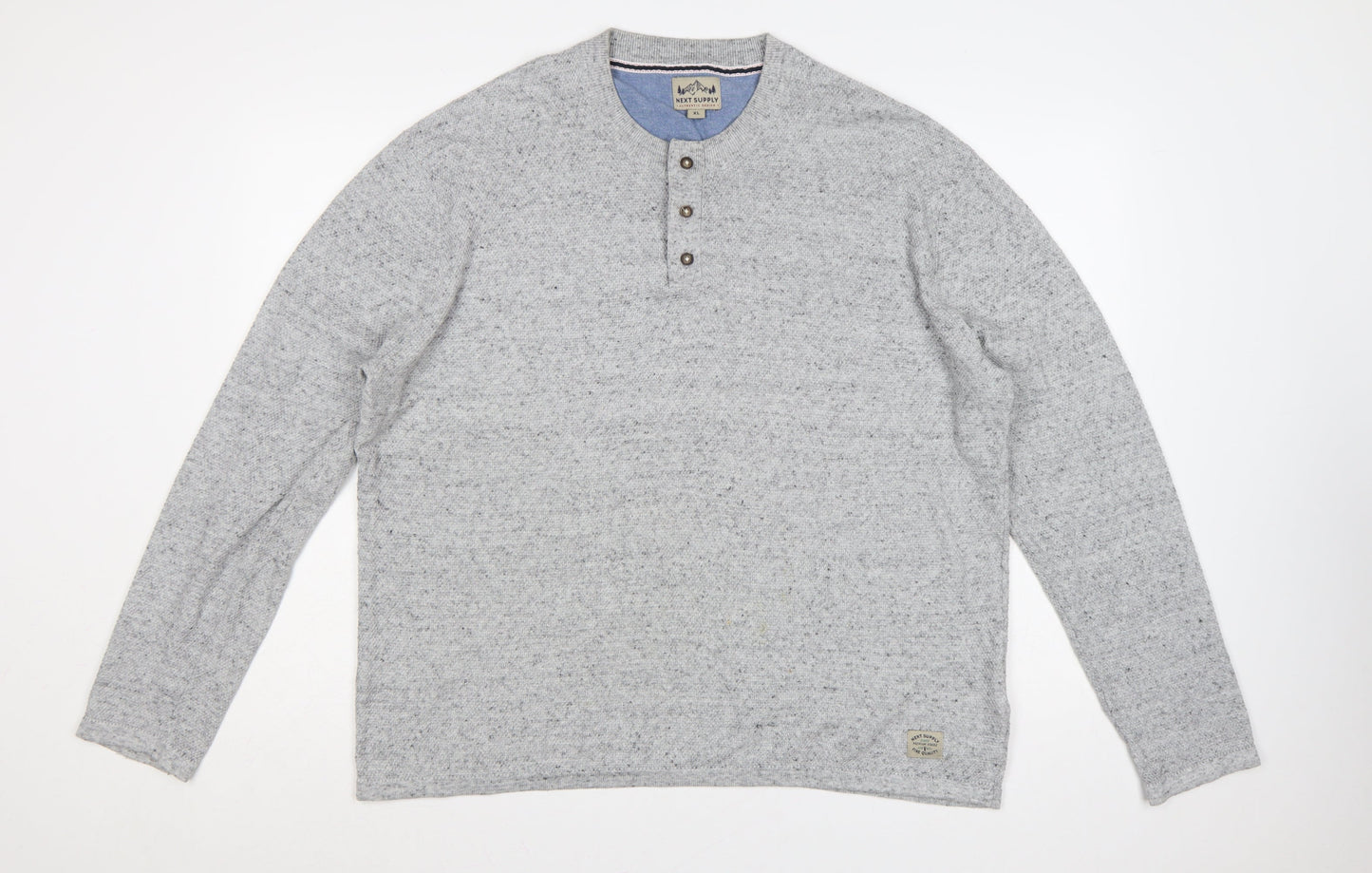 Next Supply Men's Grey XL Henley Knit Cotton Blend Jumper