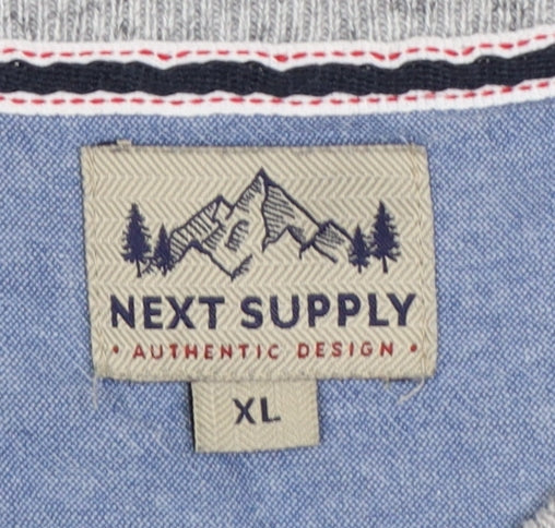 Next Supply Men's Grey XL Henley Knit Cotton Blend Jumper