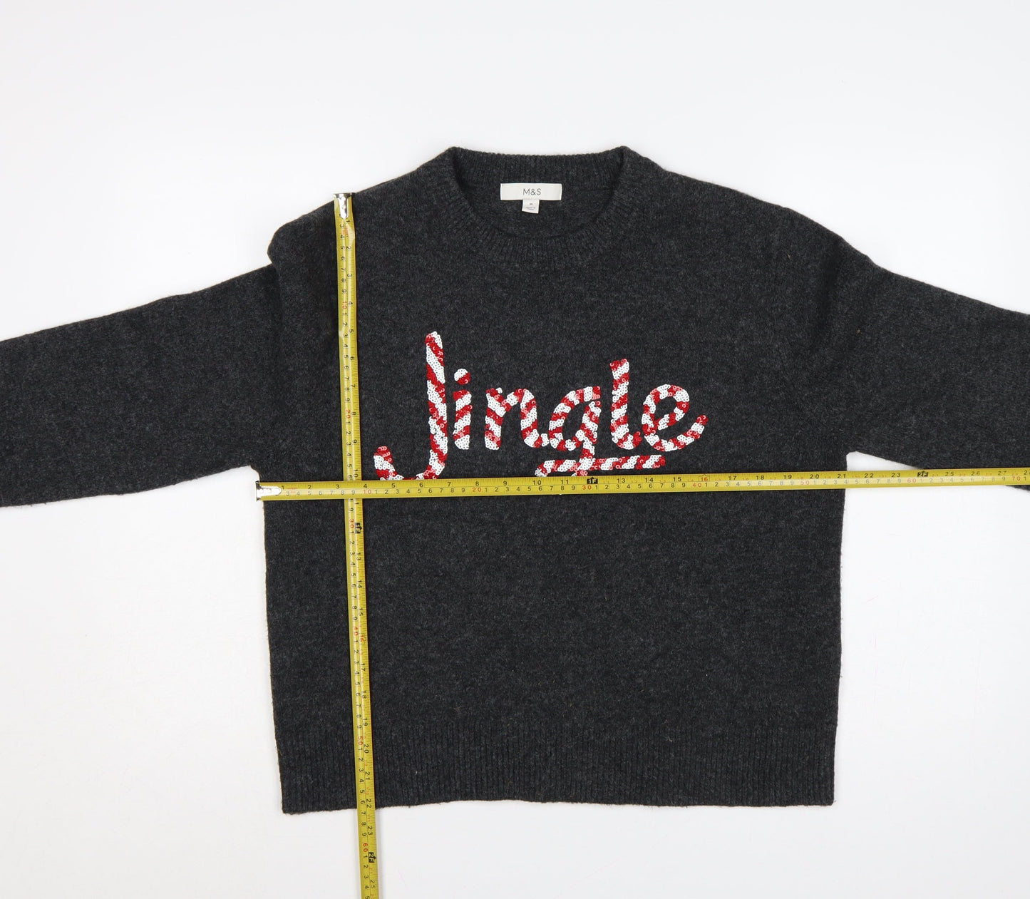 M&S Women Grey Medium Jingle Sequin Christmas Knit Jumper