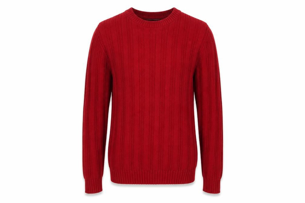 David Taylor Men’s Red M Cotton Ribbed Knit Crew Neck Pullover Jumper