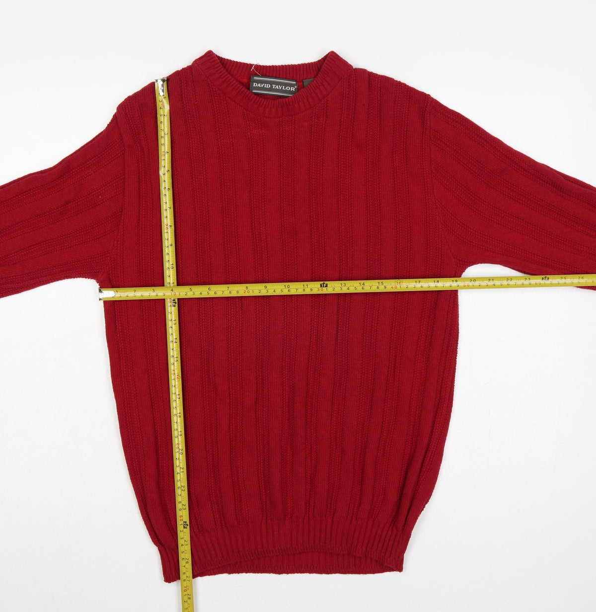 David Taylor Men’s Red M Cotton Ribbed Knit Crew Neck Pullover Jumper