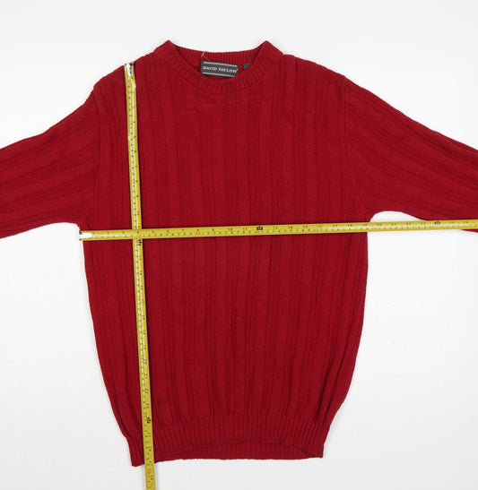 David Taylor Men’s Red M Cotton Ribbed Knit Crew Neck Pullover Jumper