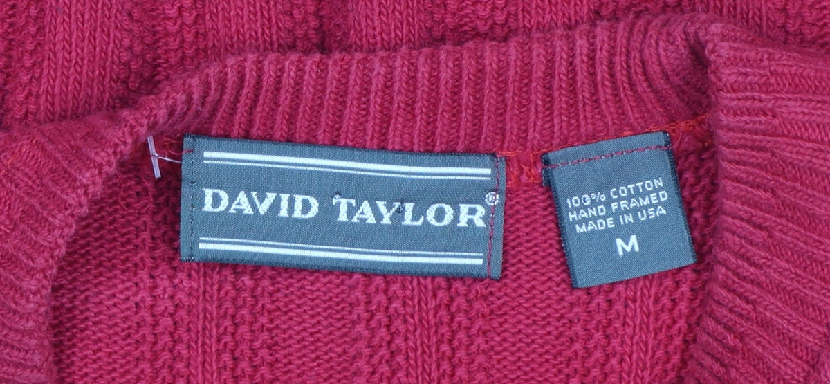 David Taylor Men’s Red M Cotton Ribbed Knit Crew Neck Pullover Jumper