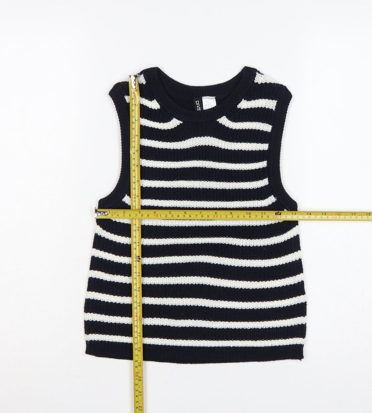 H&M Women Black White Striped Knit Vest Jumper Size S