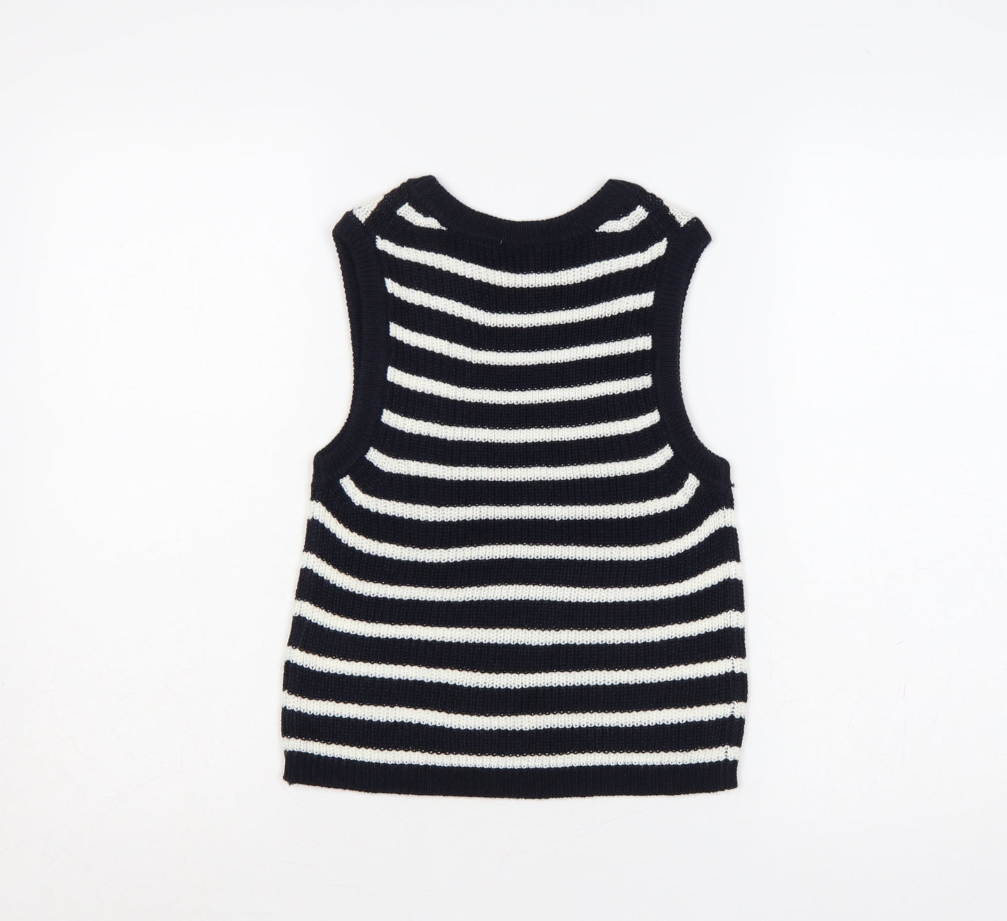 H&M Women Black White Striped Knit Vest Jumper Size S