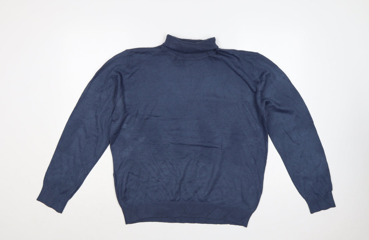 Back view of Tenue de Golfzoy Men’s Blue L Roll Neck Knit Pullover Golf Jumper