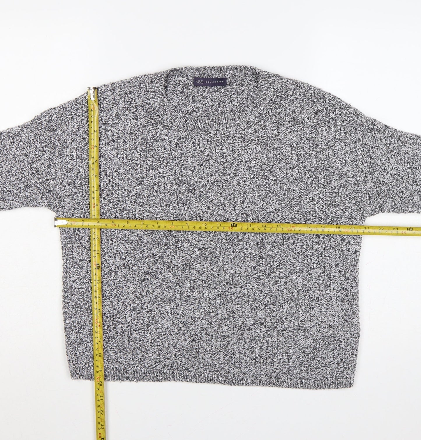 Marks and Spencer Women Grey UK 14 Chunky Knit Crew Neck Jumper