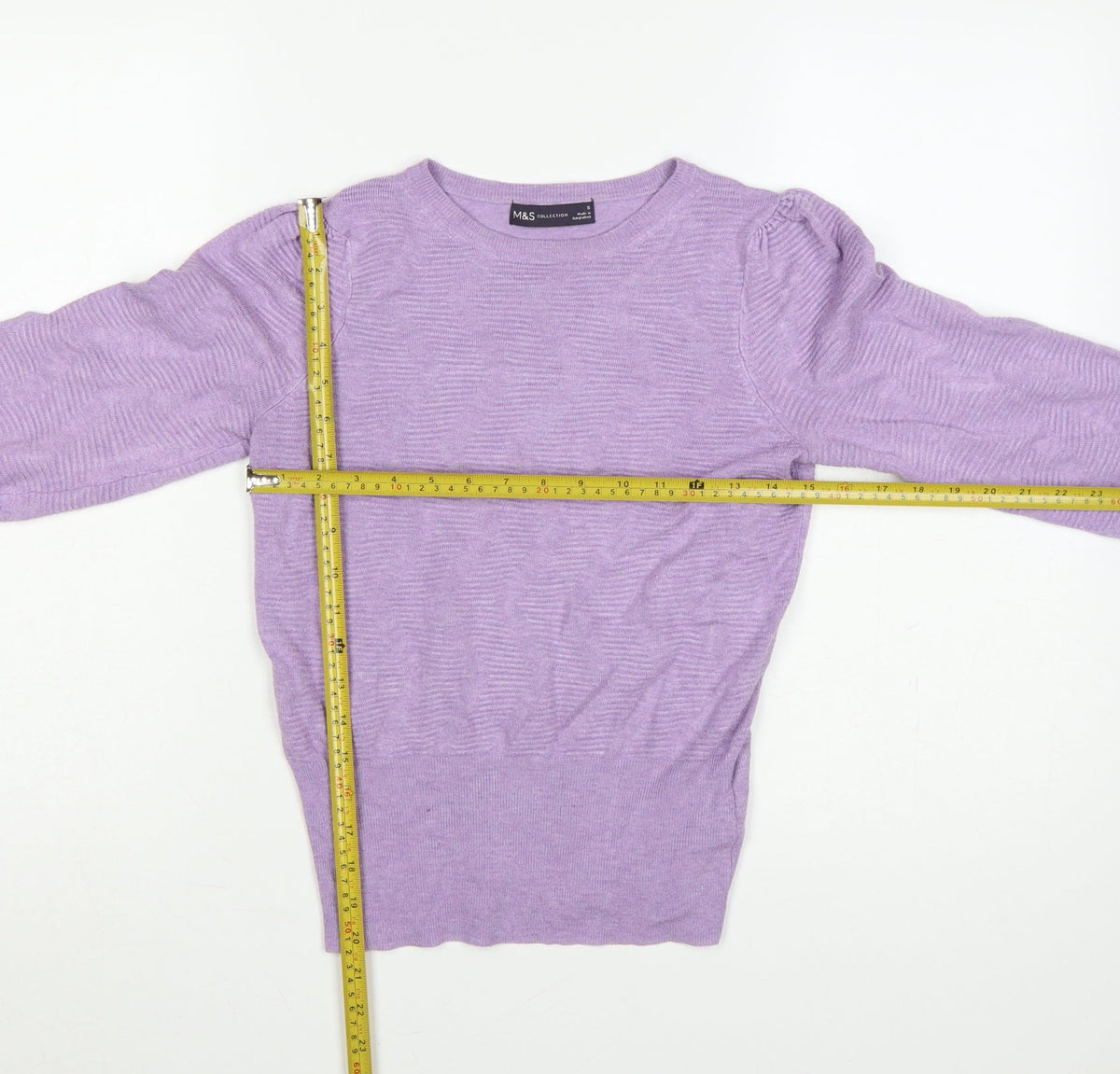 Marks & Spencer Women Purple S Puff Sleeve Crew Neck Knit Jumper