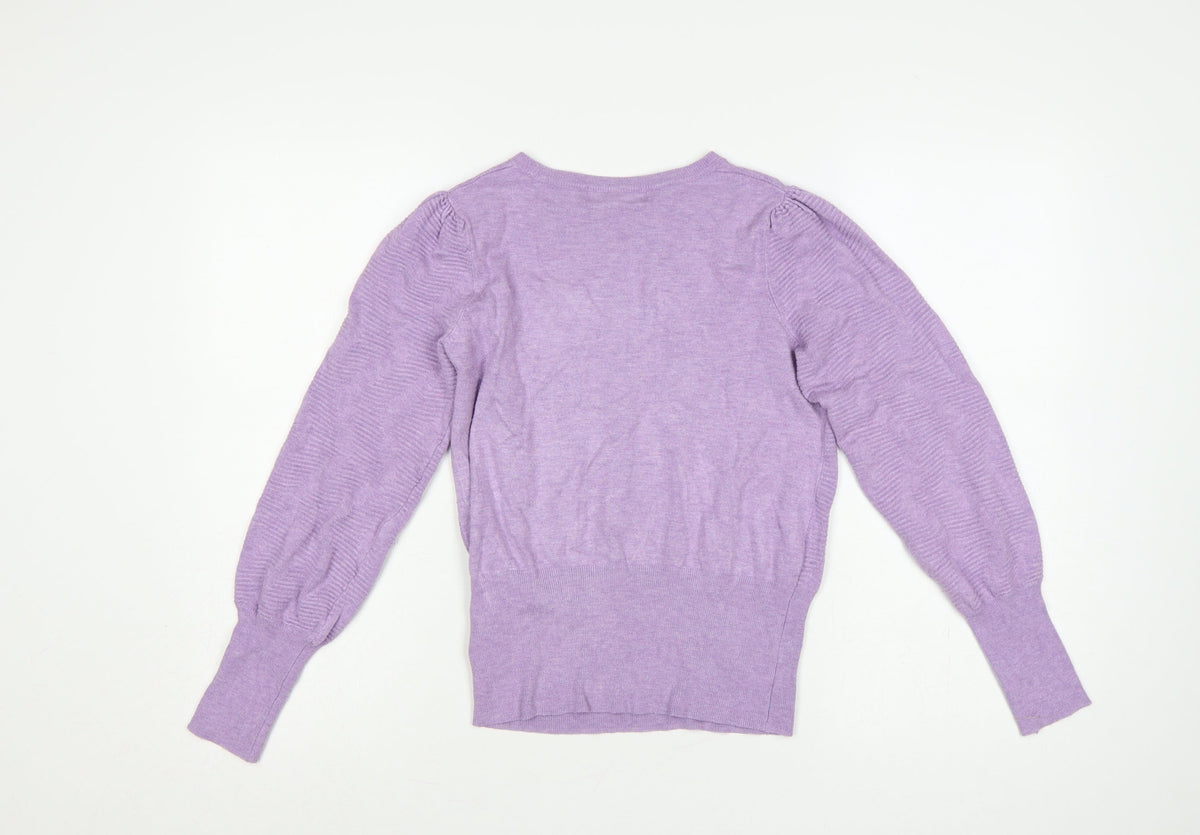 Marks & Spencer Women Purple S Puff Sleeve Crew Neck Knit Jumper