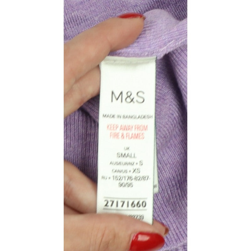 Marks & Spencer Women Purple S Puff Sleeve Crew Neck Knit Jumper
