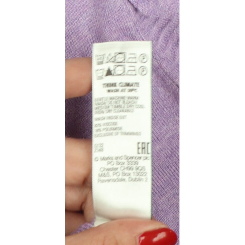 Marks & Spencer Women Purple S Puff Sleeve Crew Neck Knit Jumper