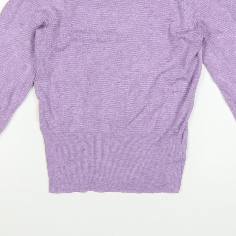 Marks & Spencer Women Purple S Puff Sleeve Crew Neck Knit Jumper