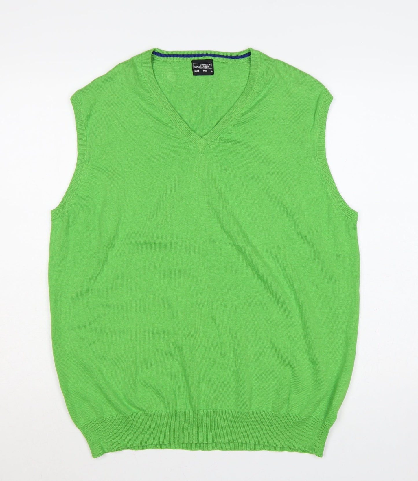 James & Nicholson Men’s Green L V-Neck Cotton Knit Vest