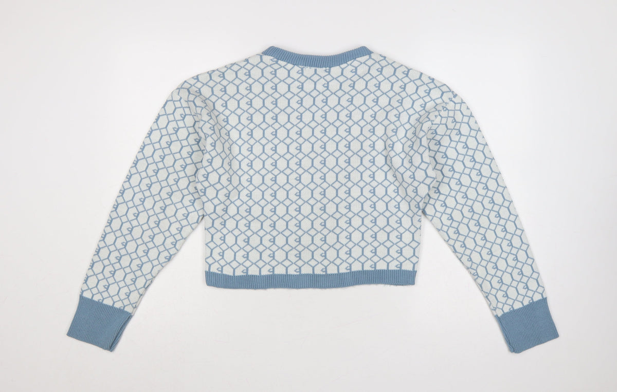 I Saw It First Womens Blue White M Geometric Knit Crew Neck Jumper
