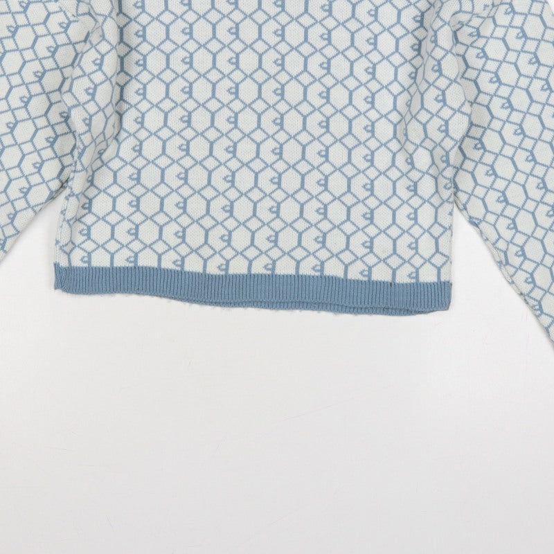 I Saw It First Womens Blue White M Geometric Knit Crew Neck Jumper