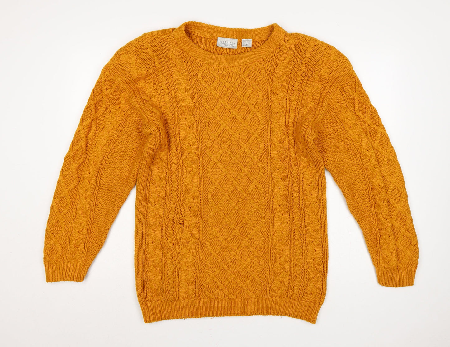 Nordstrom Point of View Women Yellow M Cable Knit Cotton Jumper