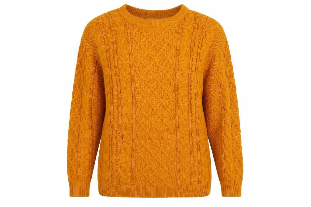 Nordstrom Point of View Women Yellow M Cable Knit Cotton Jumper