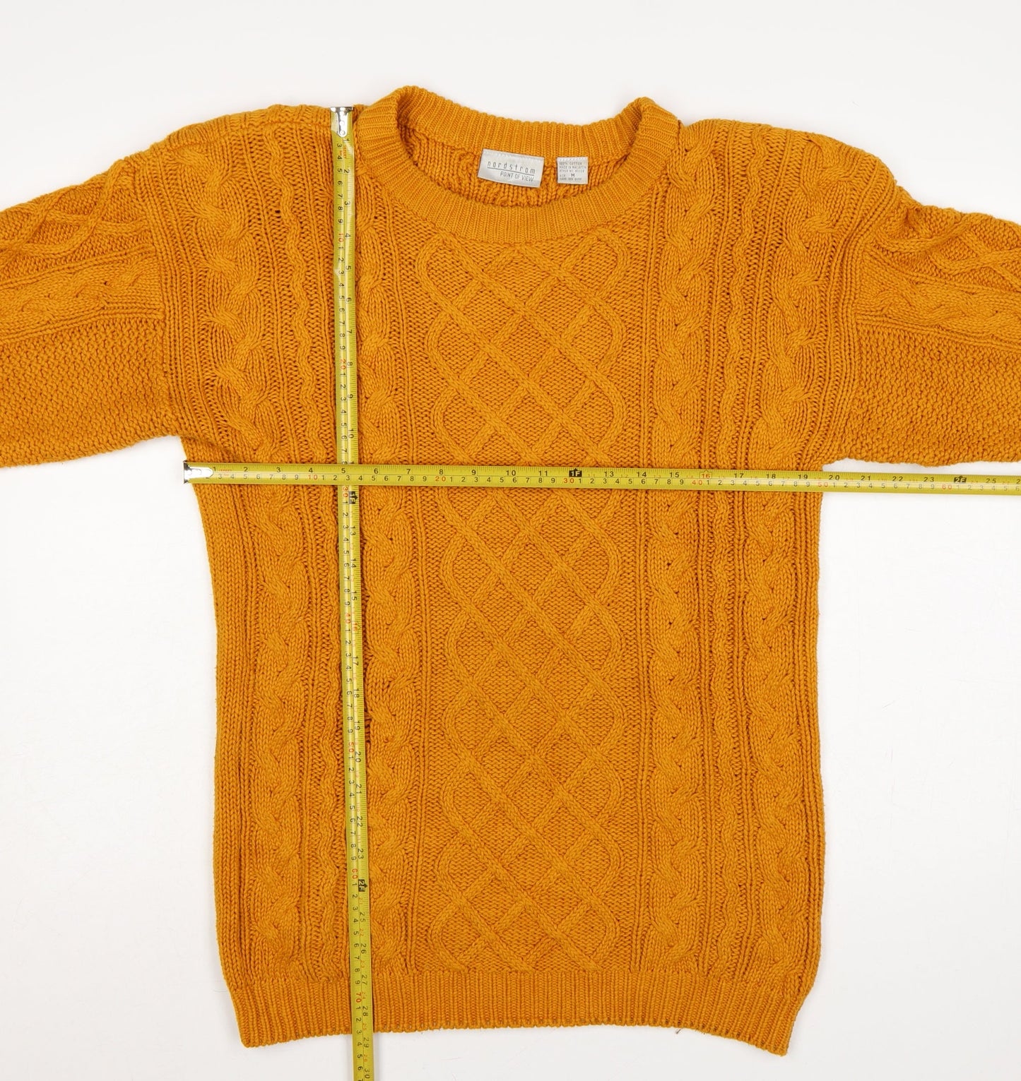 Nordstrom Point of View Women Yellow M Cable Knit Cotton Jumper