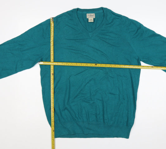 L.L.Bean Men’s Blue L V-Neck Cotton Cashmere Pullover Jumper