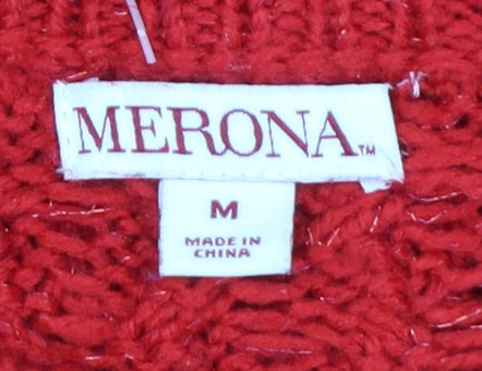 Merona Women’s Red M Cable Knit Crew Neck Wool Blend Jumper