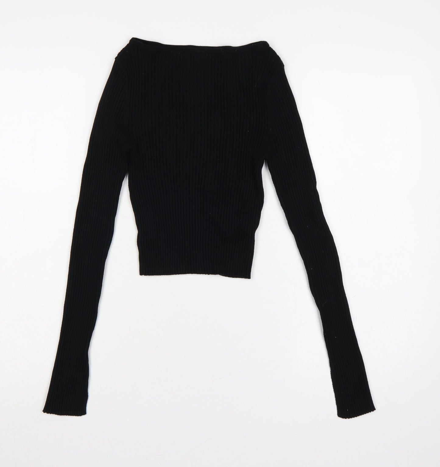 H&M Women’s Black S Ribbed Boat Neck Slim Fit Jumper