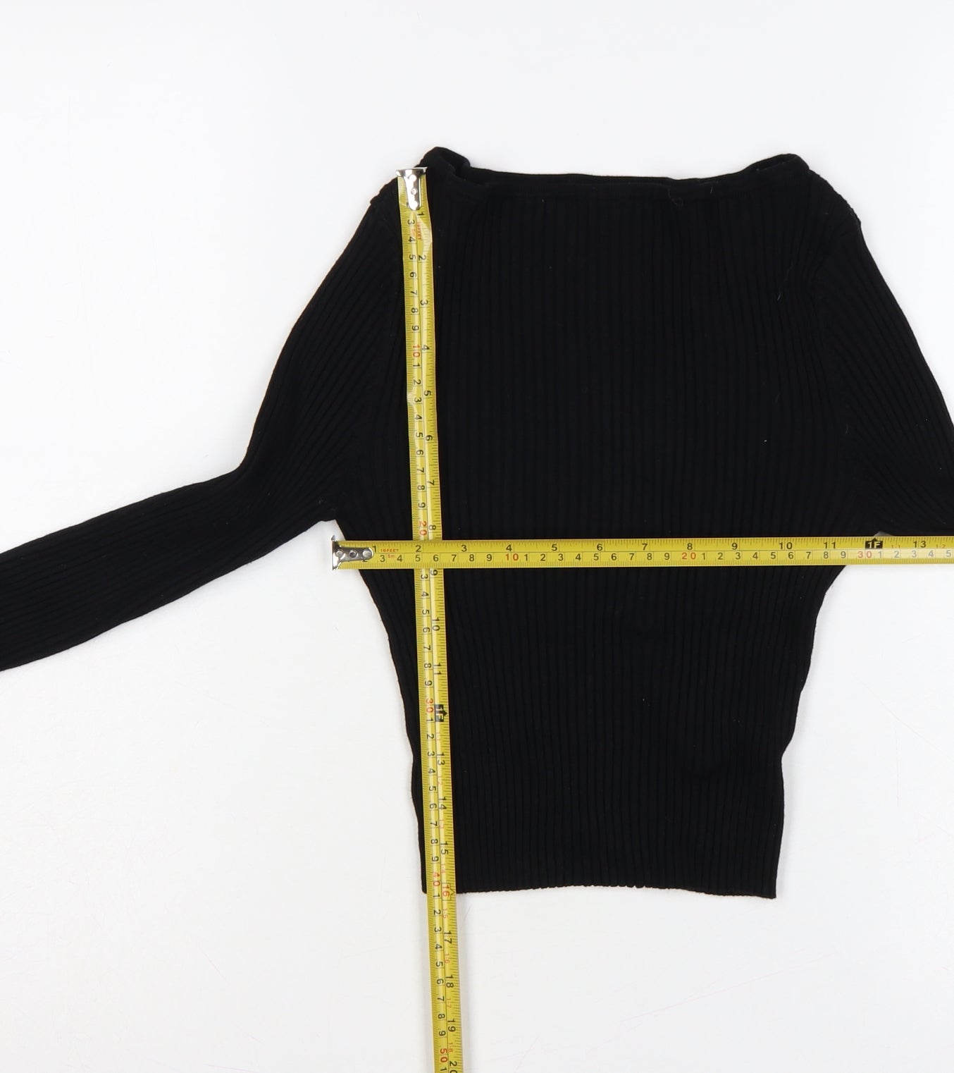 H&M Women’s Black S Ribbed Boat Neck Slim Fit Jumper
