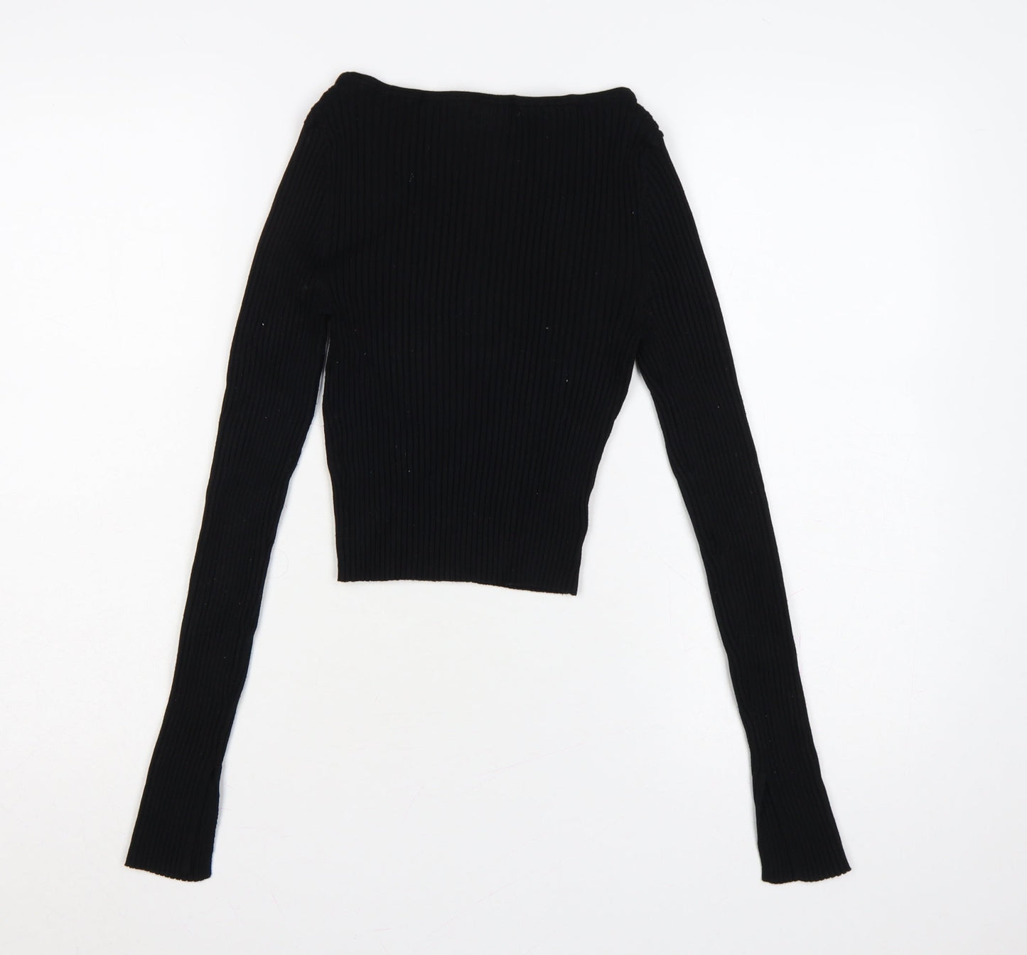 H&M Women’s Black S Ribbed Boat Neck Slim Fit Jumper