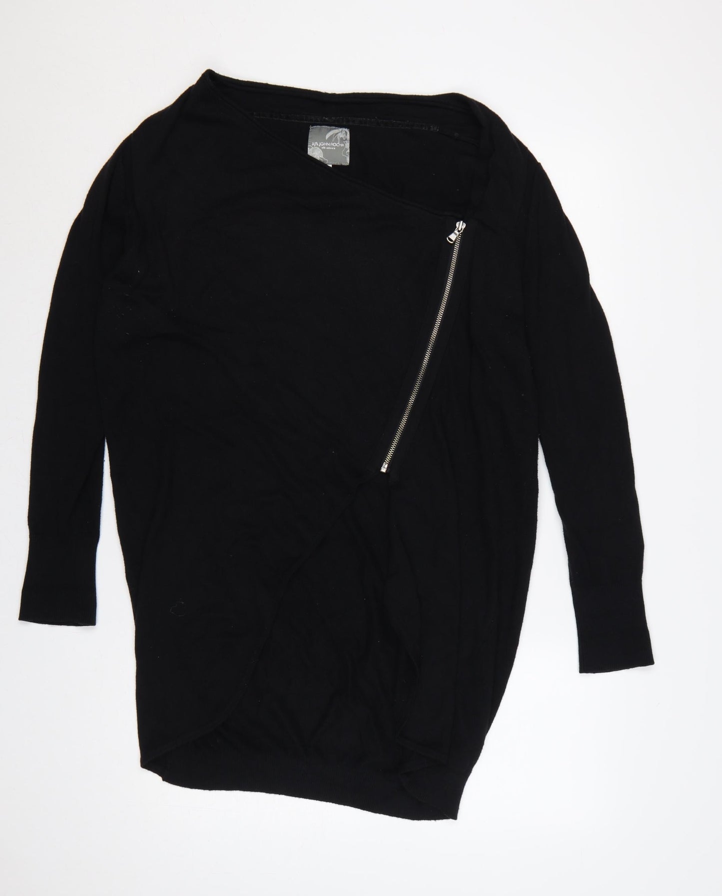 RJR John Rocha Women Black Size 18 Cashmere Blend Asymmetric Zip Cardigan