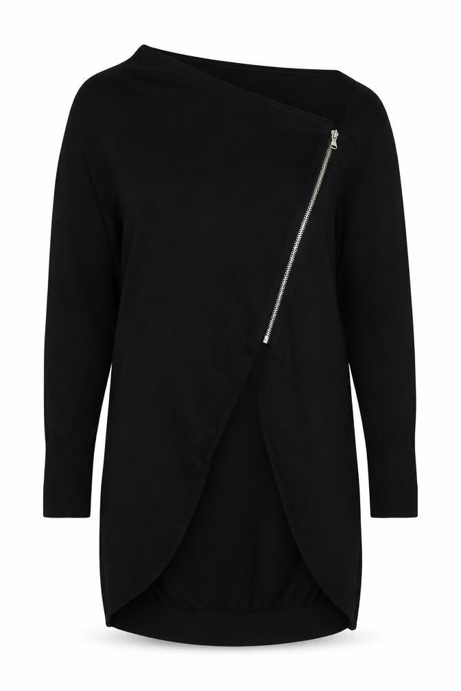 RJR.John Rocha Women Black Size 18 Cashmere Blend Asymmetric Zip Cardigan
